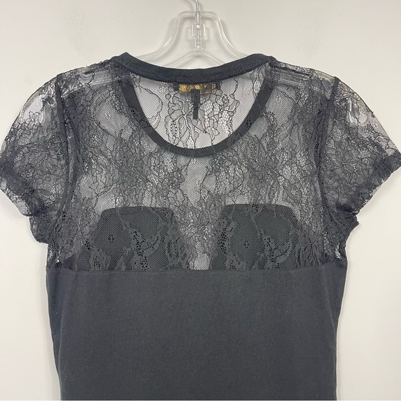 MAJE Paris Black Lace Inset Sheer Tee Shirt Top Short Sleeve Sexy 1 S Whimsigoth - Picture 10 of 12